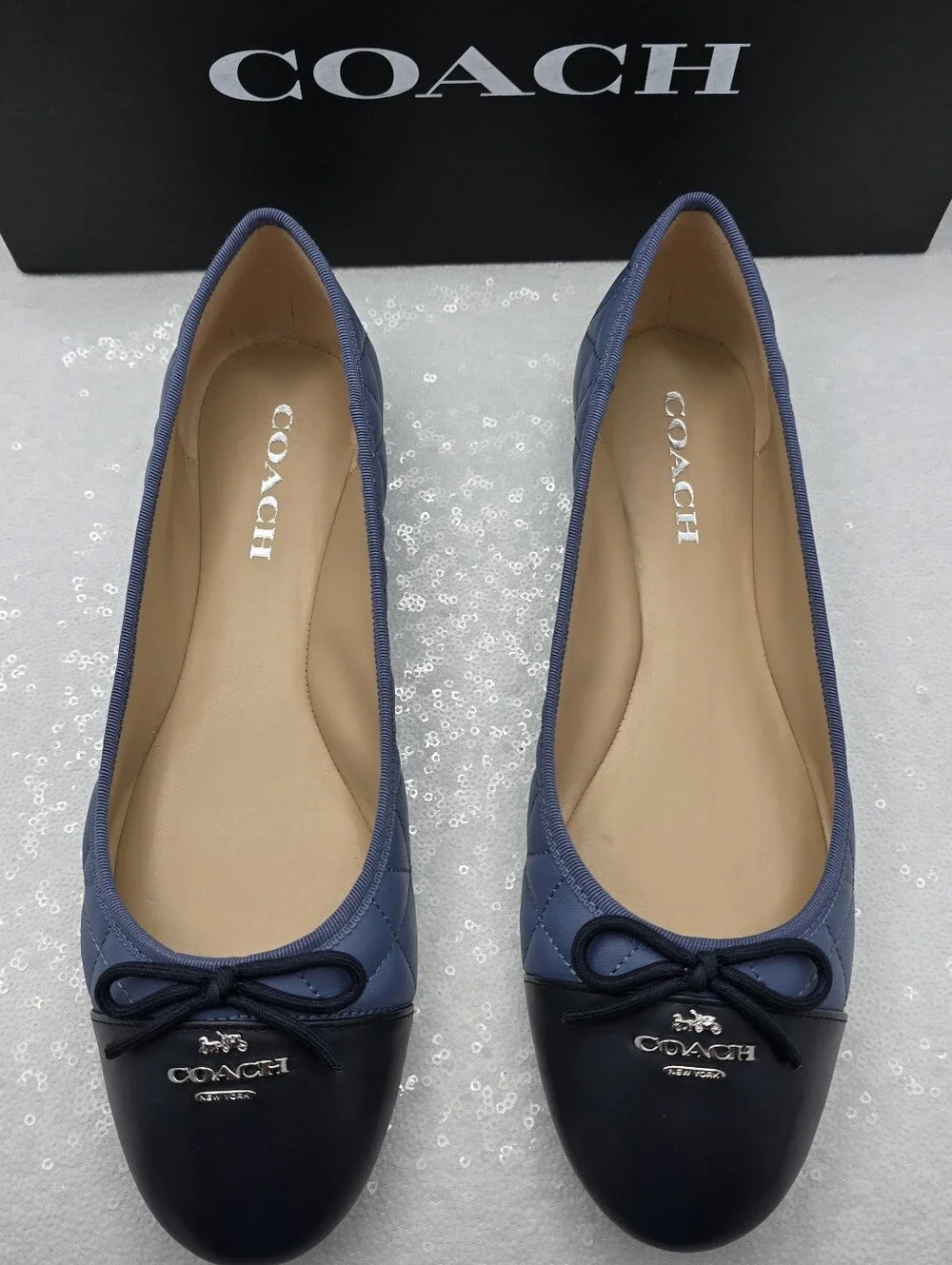 Coach Allyson Quilted Two-Tone Blue Leather Ballet Flats Slip-On Women's 10
